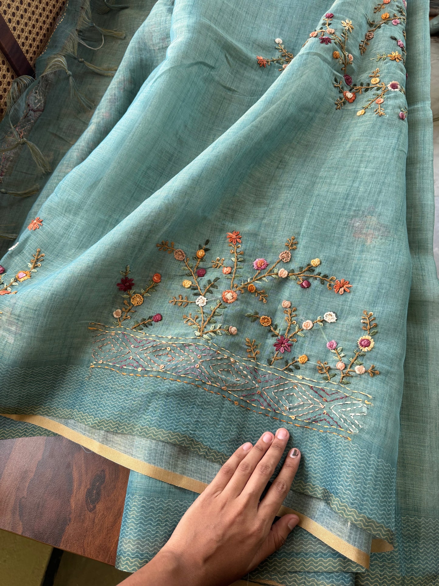 Premium Tissue Linen Sarees with heavy blouse - Blue
