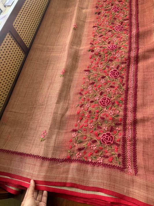 Premium Tissue Linen Sarees - Peach