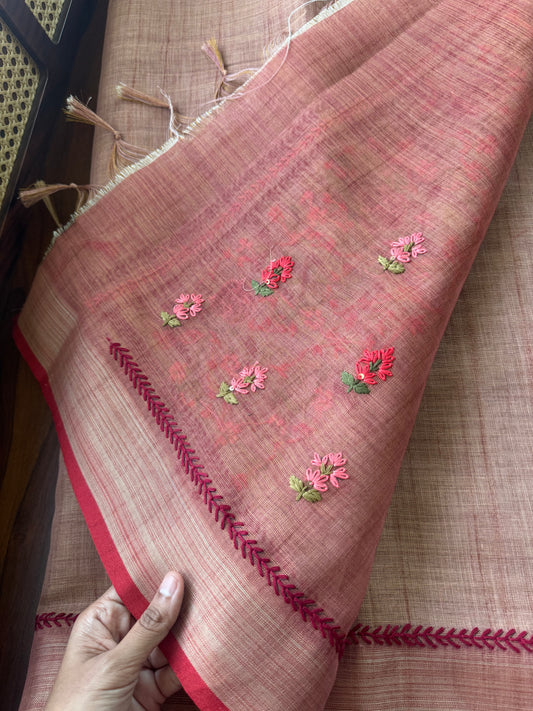 Premium Tissue Linen Sarees - Peach