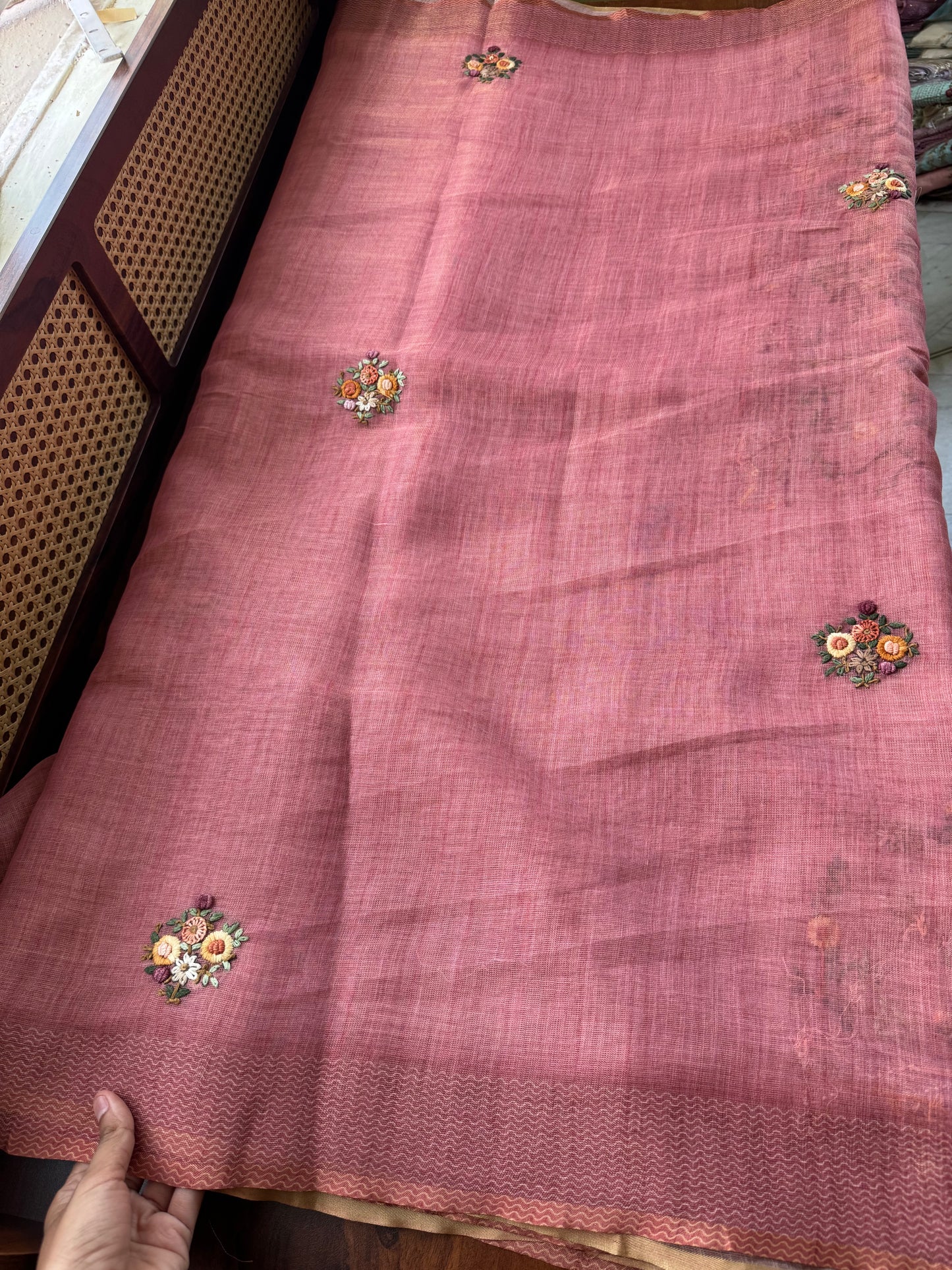 Premium Tissue Linen Sarees with heavy blouse - Pink