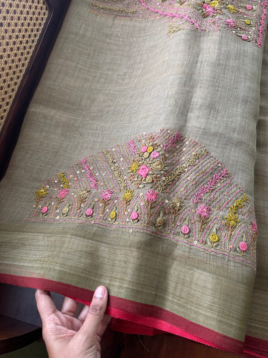 Premium Tissue Linen Sarees with heavy blouse - Green