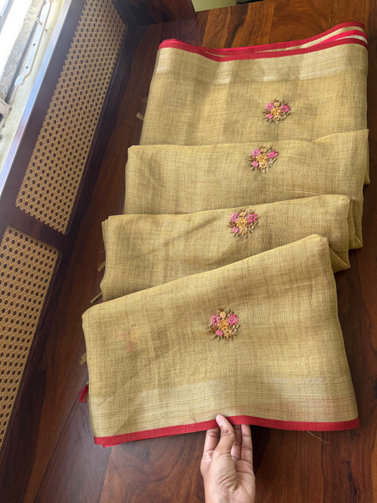 Premium Tissue Linen Sarees - Henna Green