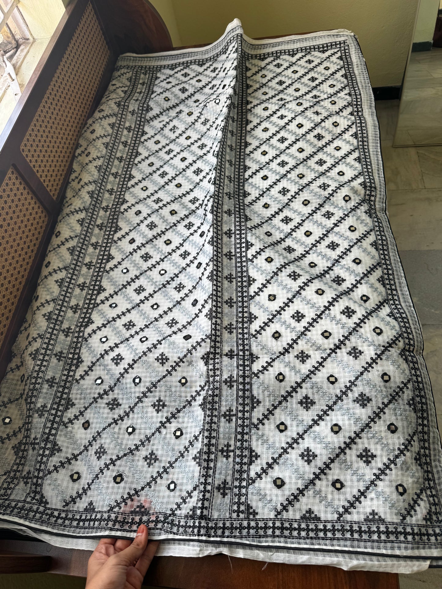 Embroidered Resham Silk Kota Saree - White