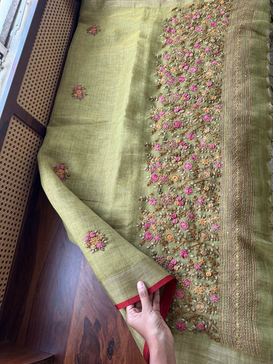 Premium Tissue Linen Sarees - Green