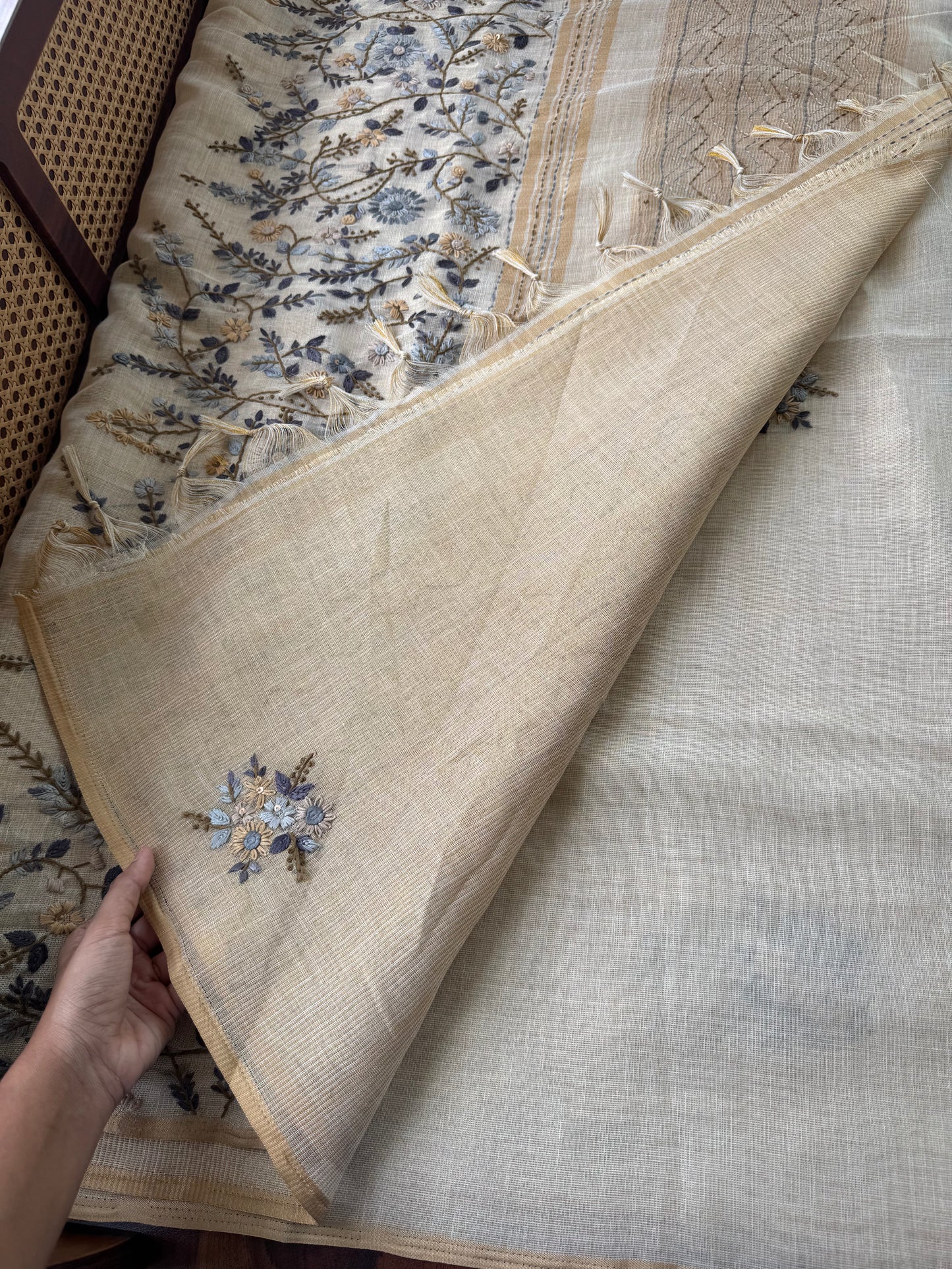 Premium Tissue Linen Sarees - Beige & Grey
