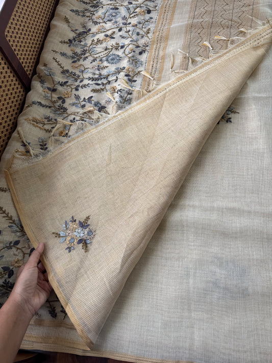 Premium Tissue Linen Sarees - Beige & Grey