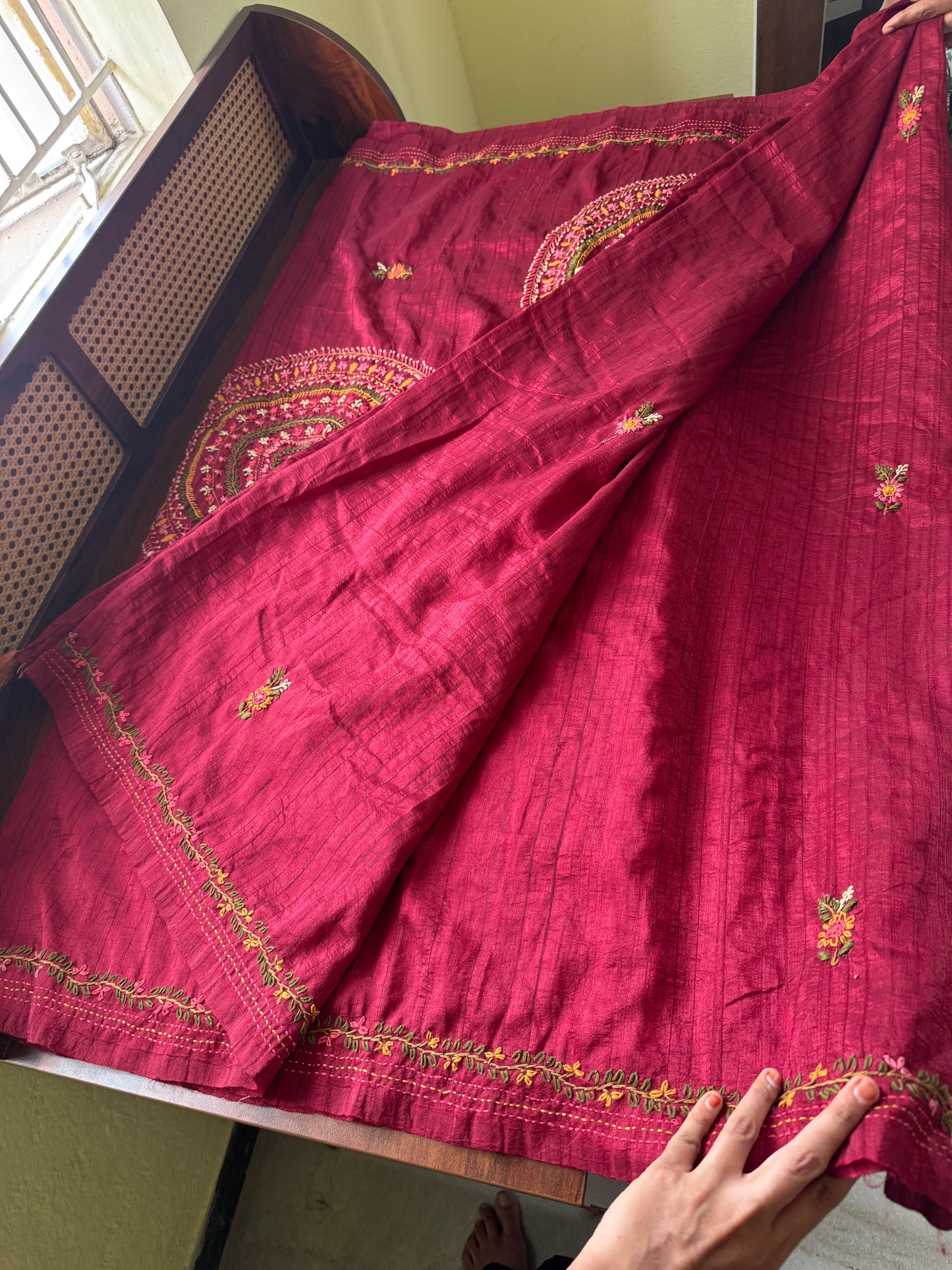 Premium Tussar Blend Saree with Handwork - Maroon