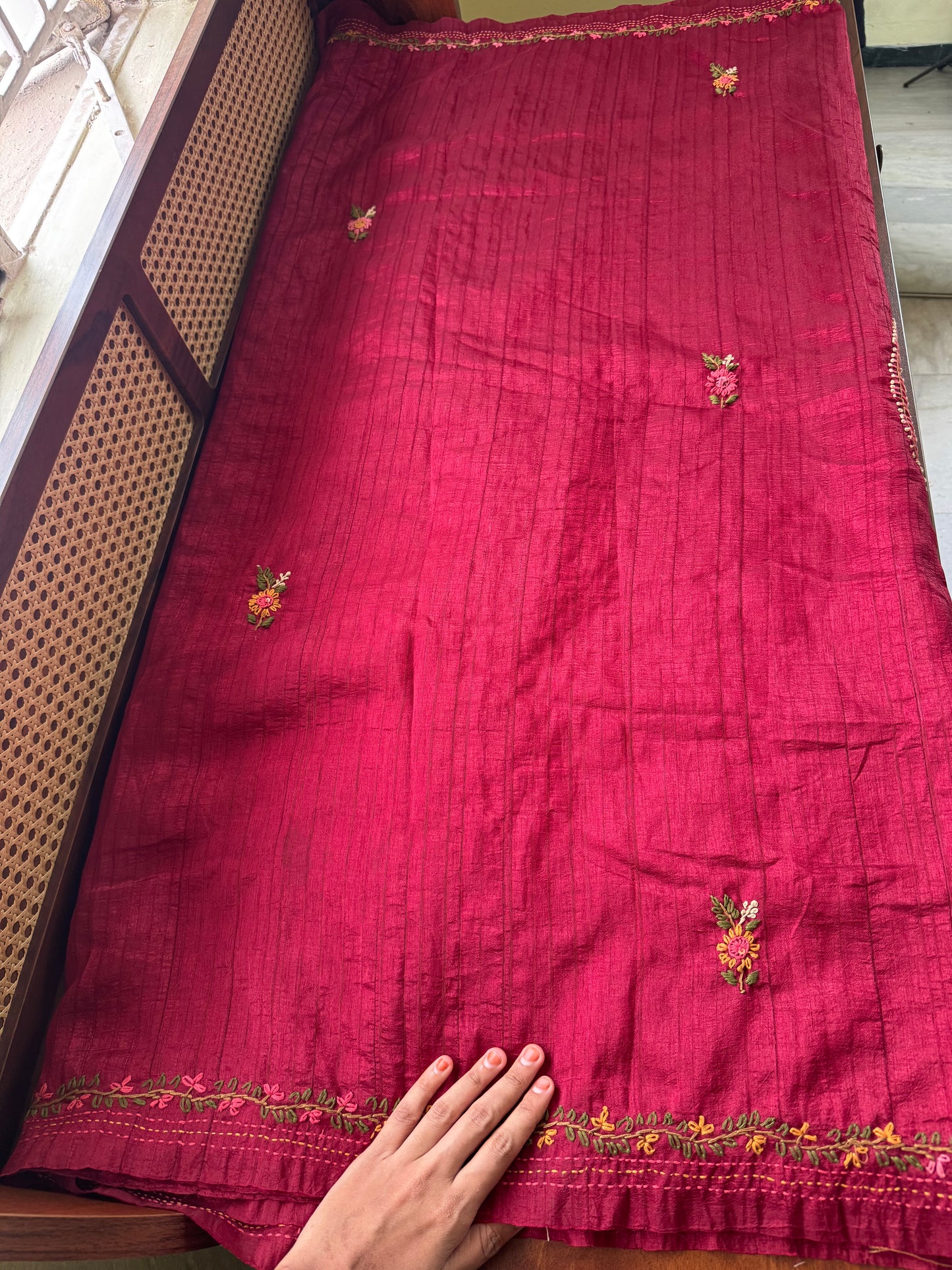 Premium Tussar Blend Saree with Handwork - Maroon