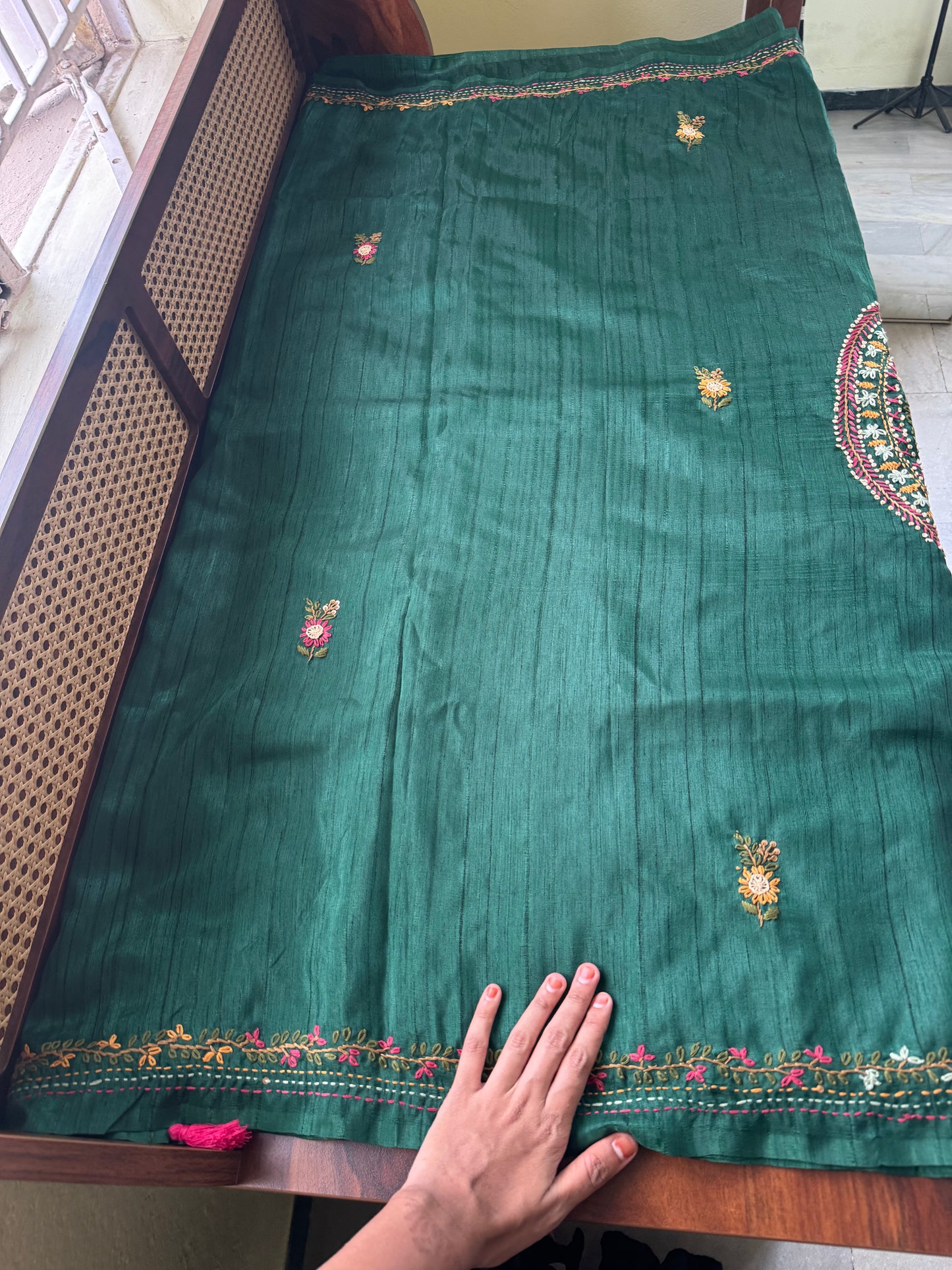 Premium Tussar Blend Saree with Handwork - Green