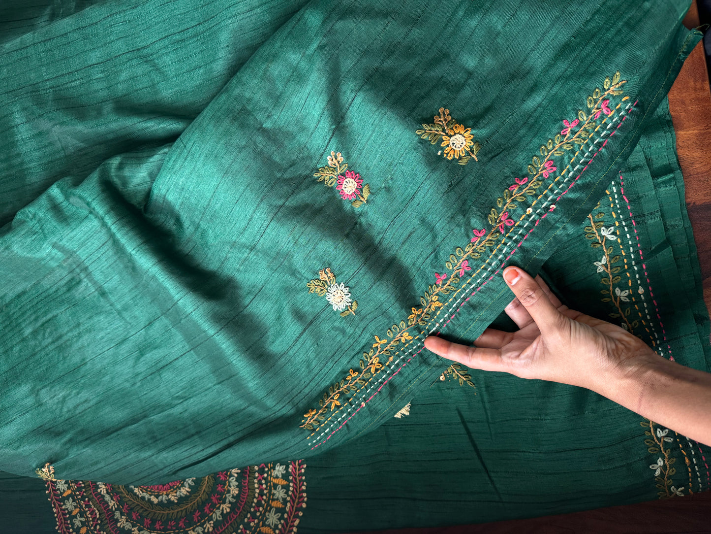Premium Tussar Blend Saree with Handwork - Green
