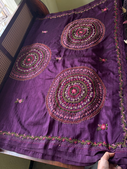Premium Tussar Blend Saree with Handwork - Purple