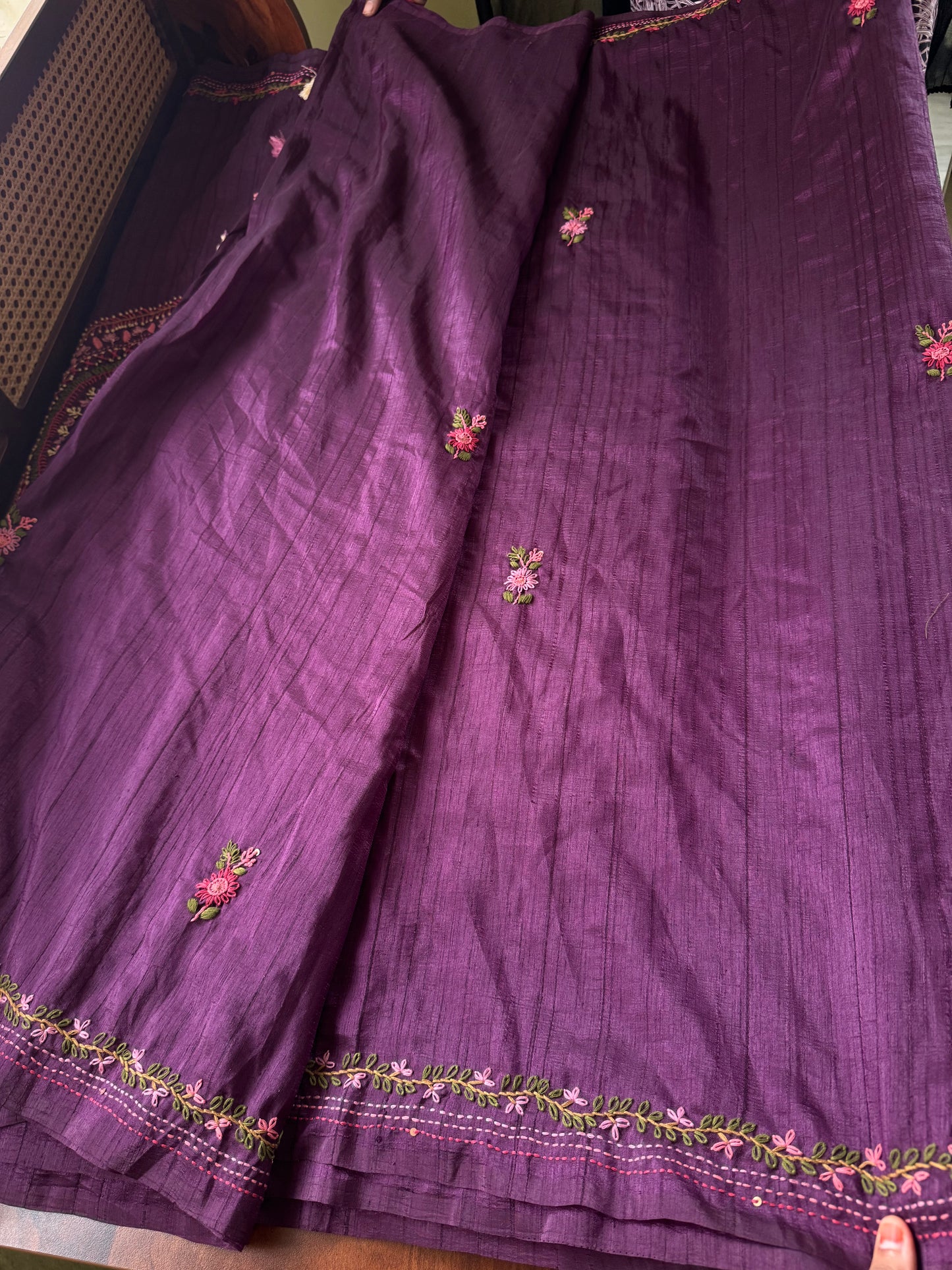 Premium Tussar Blend Saree with Handwork - Purple