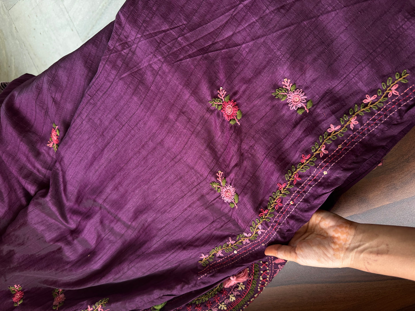 Premium Tussar Blend Saree with Handwork - Purple