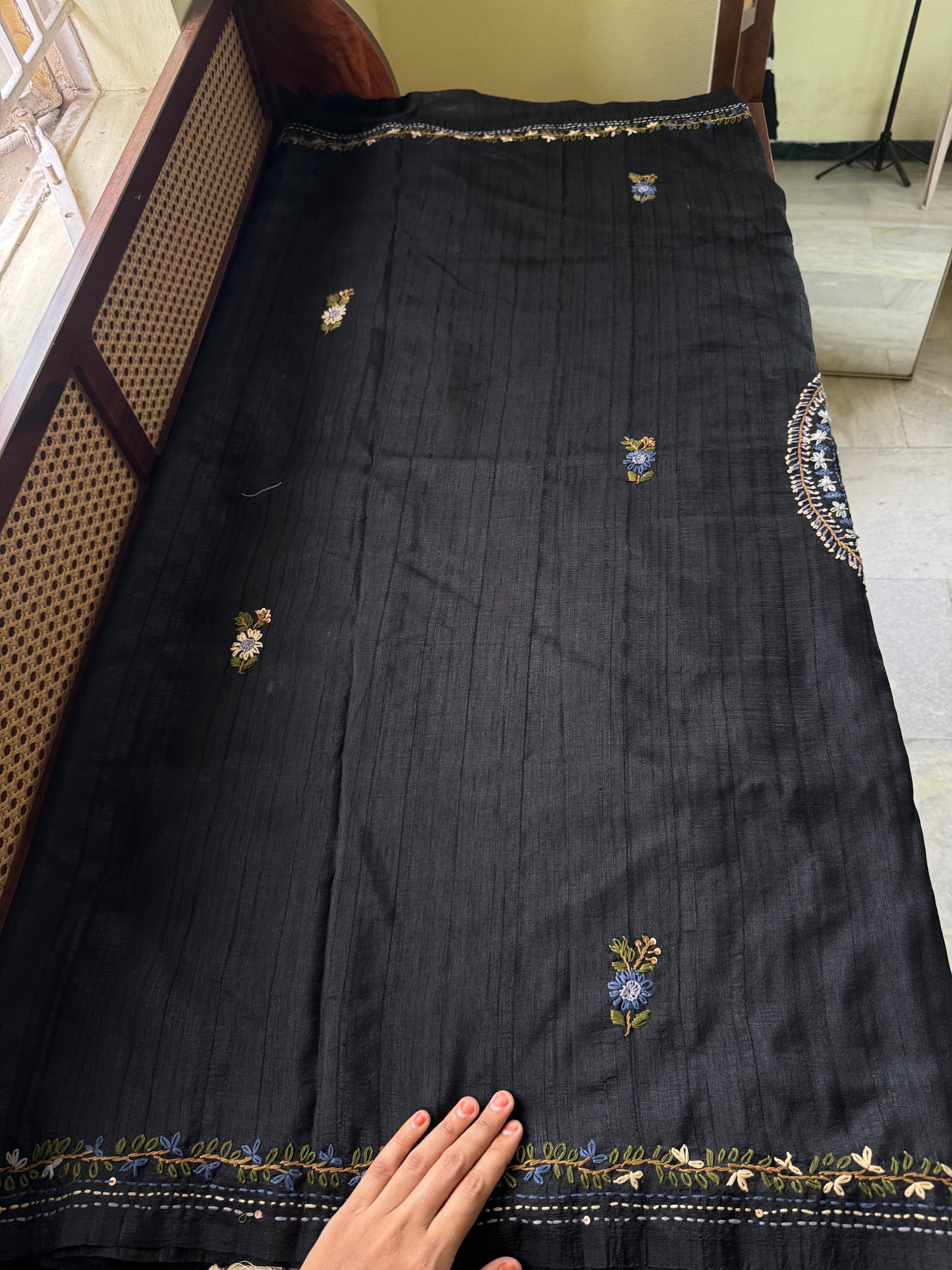 Premium Tussar Blend Saree with Handwork - Black