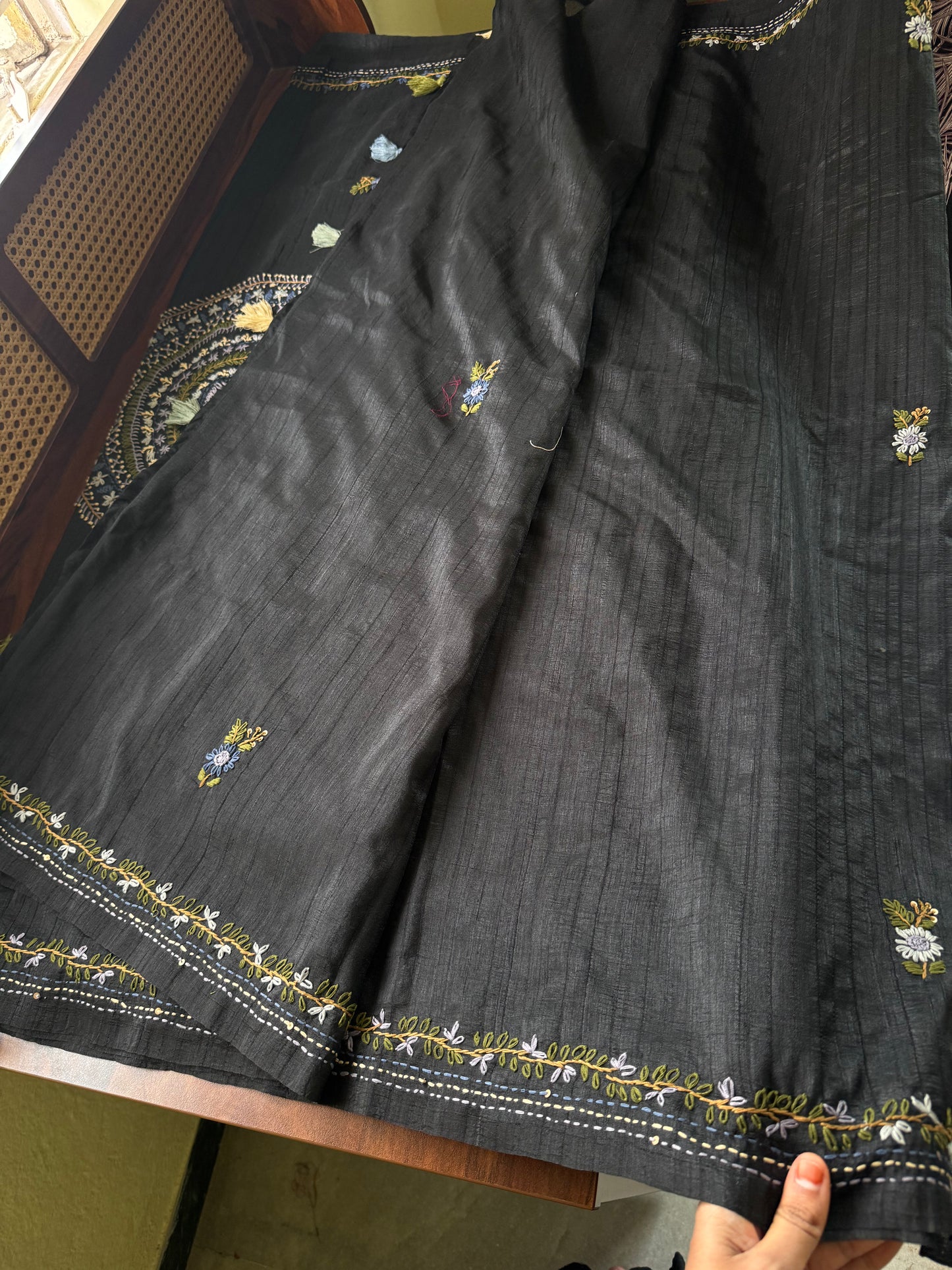 Premium Tussar Blend Saree with Handwork - Black