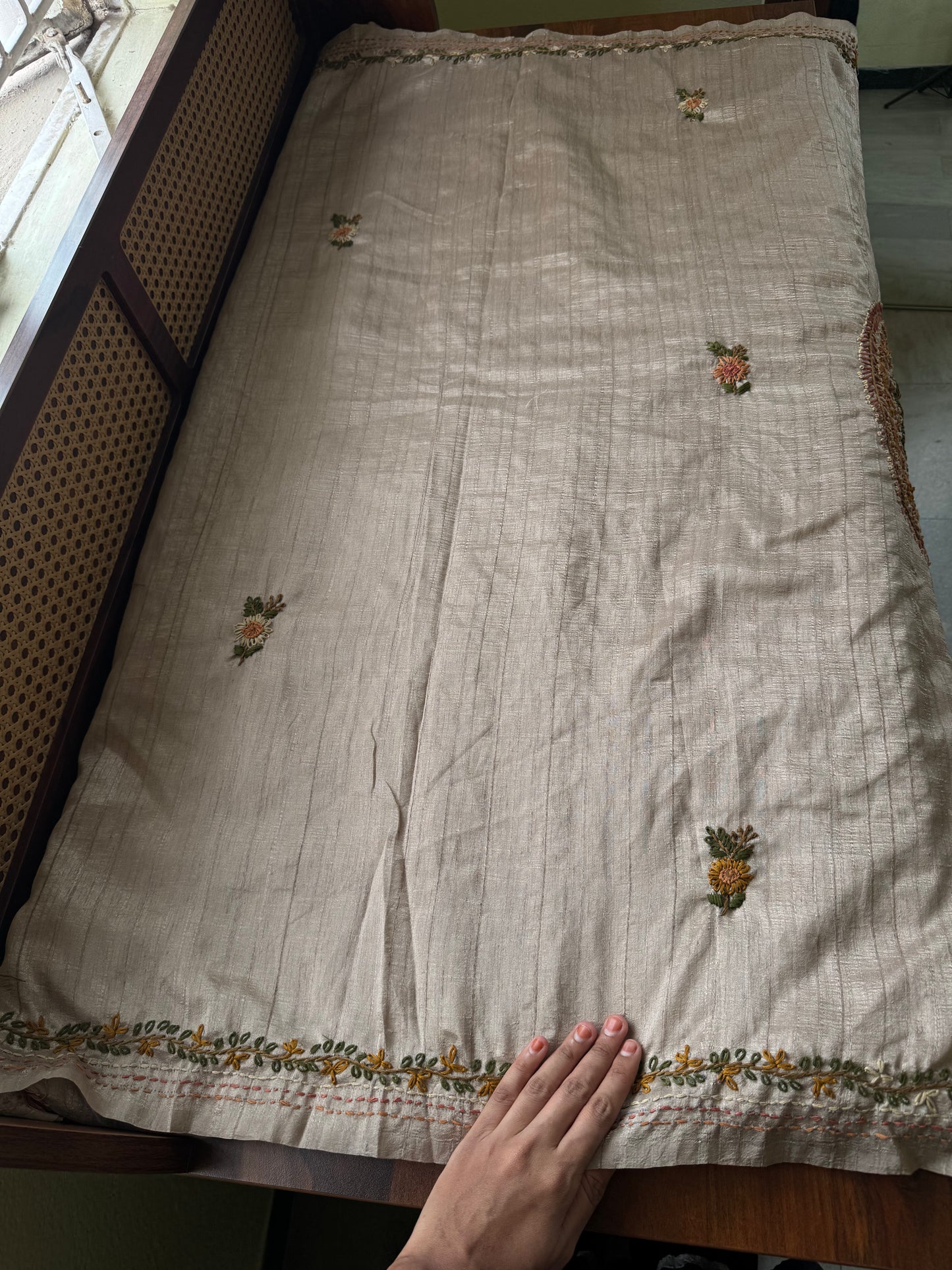 Premium Tussar Blend Saree with Handwork - Beige