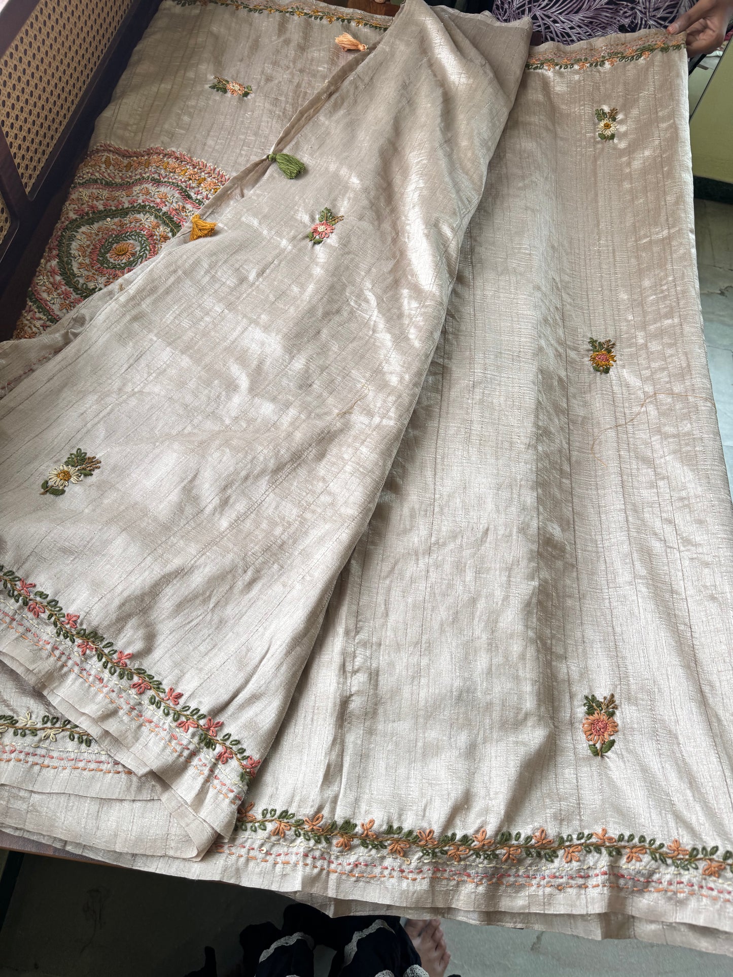 Premium Tussar Blend Saree with Handwork - Beige