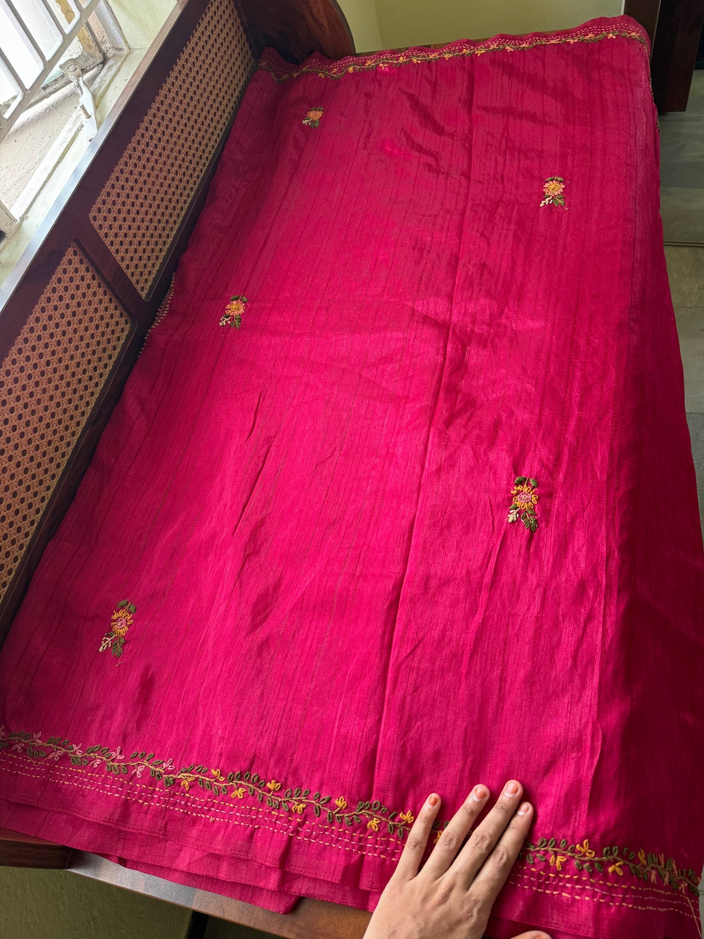 Premium Tussar Blend Saree with Handwork - Pink