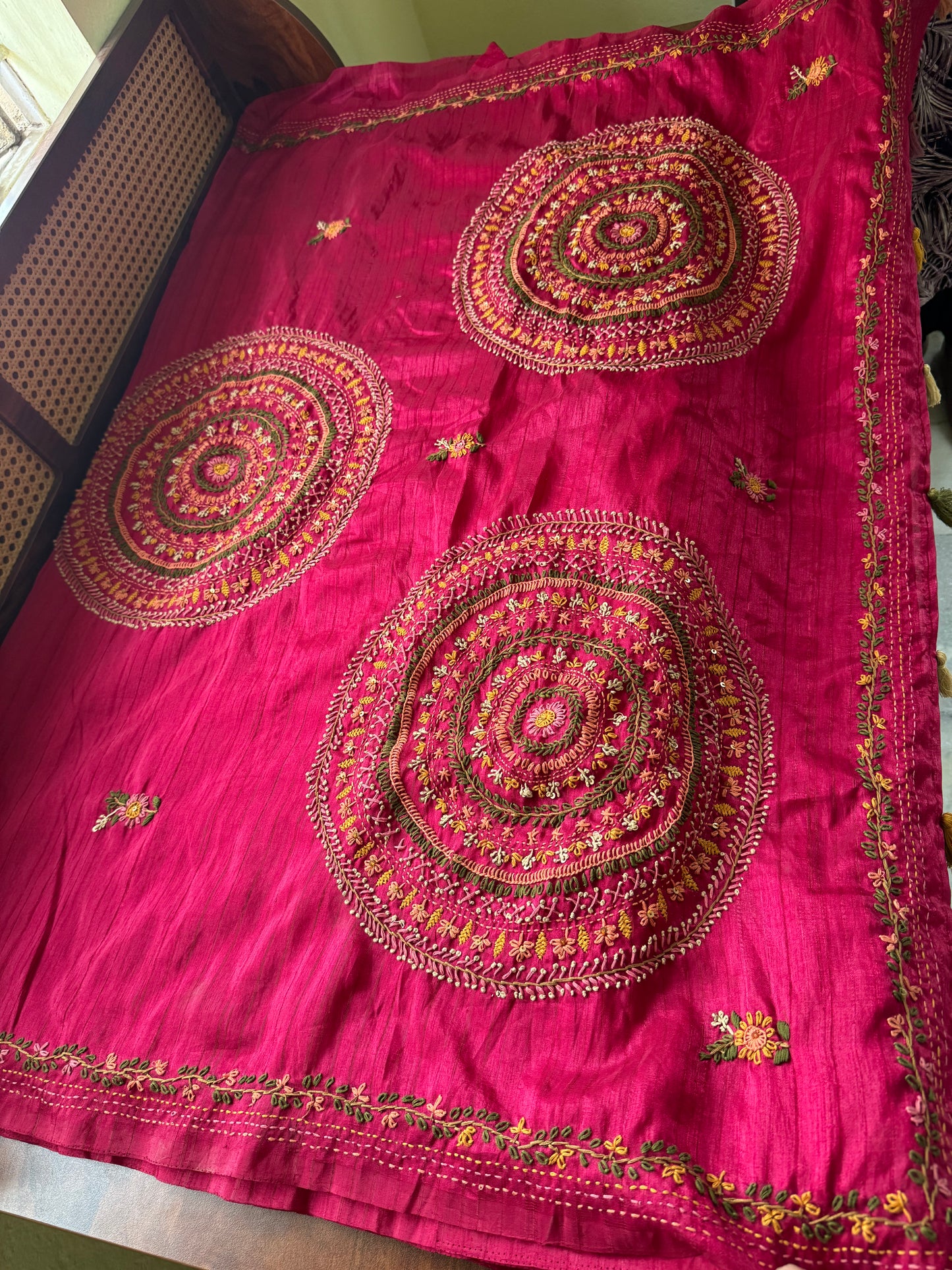 Premium Tussar Blend Saree with Handwork - Pink