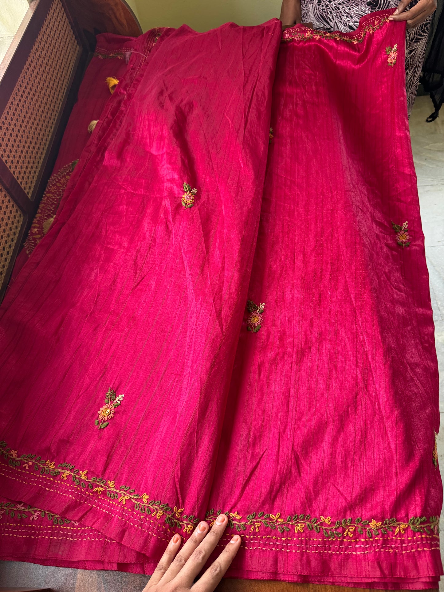 Premium Tussar Blend Saree with Handwork - Pink