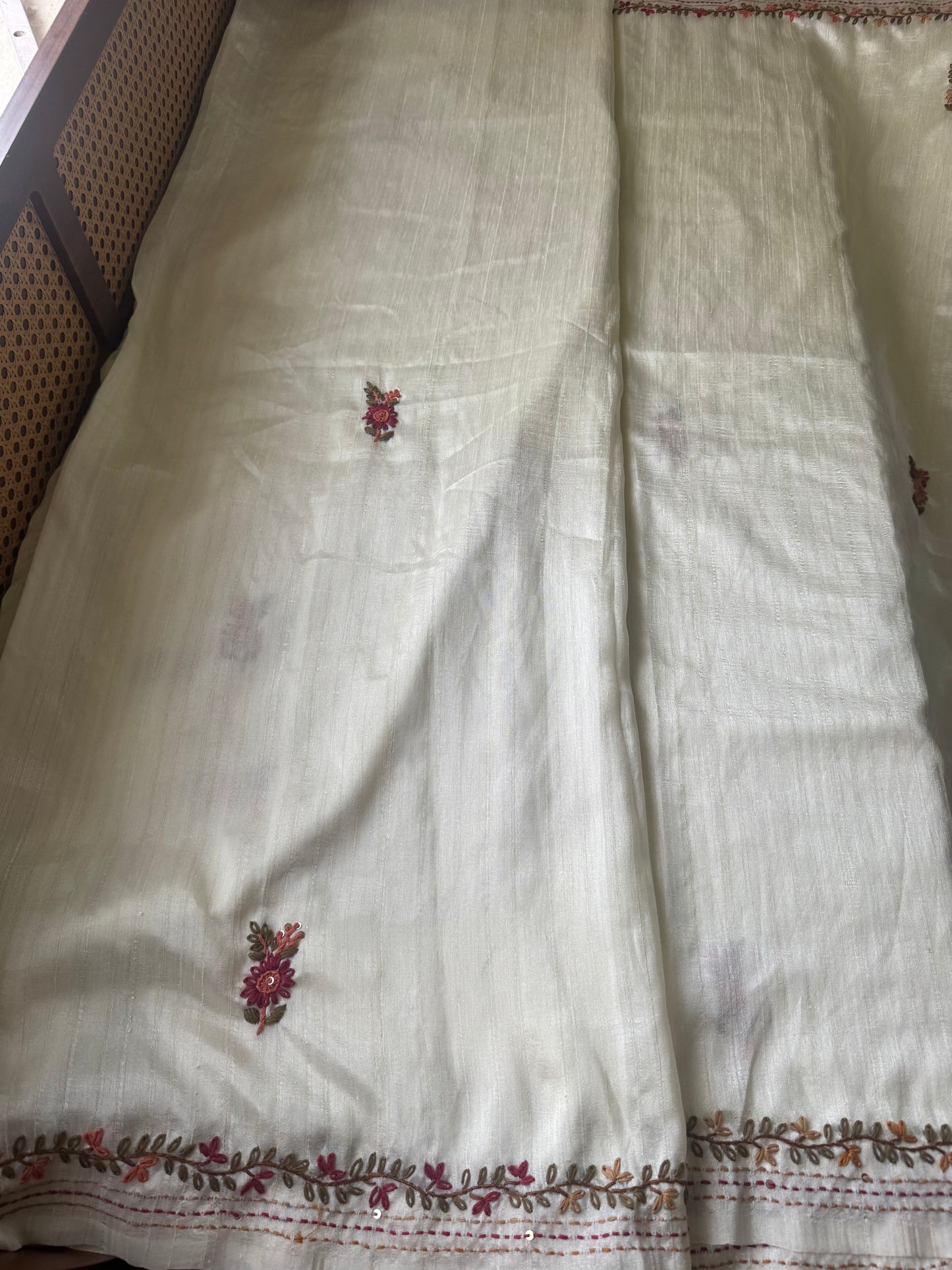 Premium Tussar Blend Saree with Handwork - Cream White