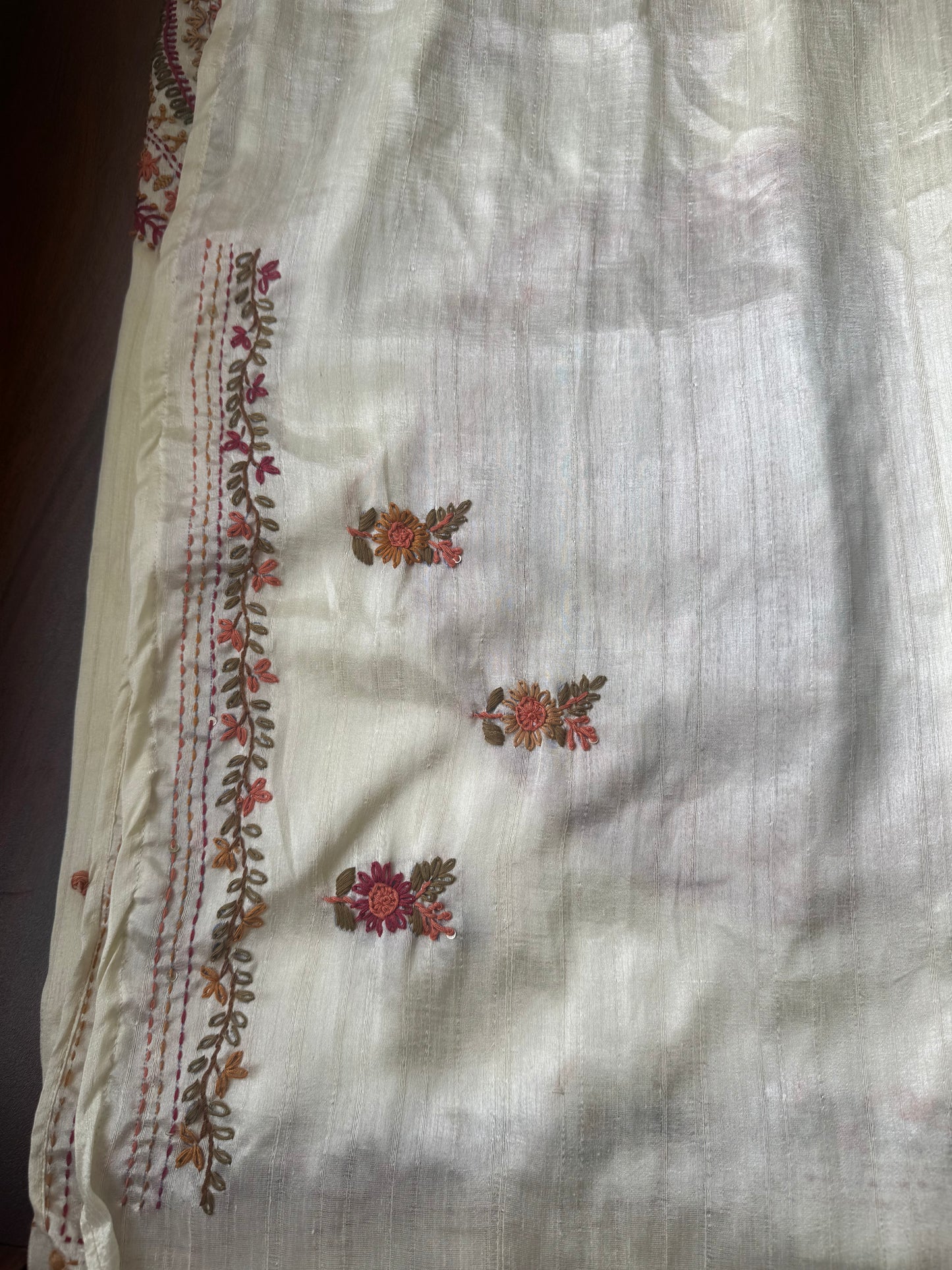 Premium Tussar Blend Saree with Handwork - Cream White
