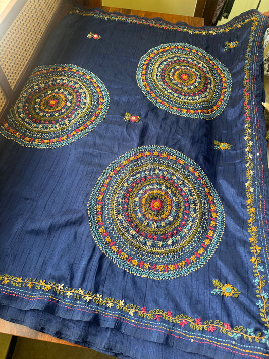 Premium Tussar Blend Saree with Handwork - Blue