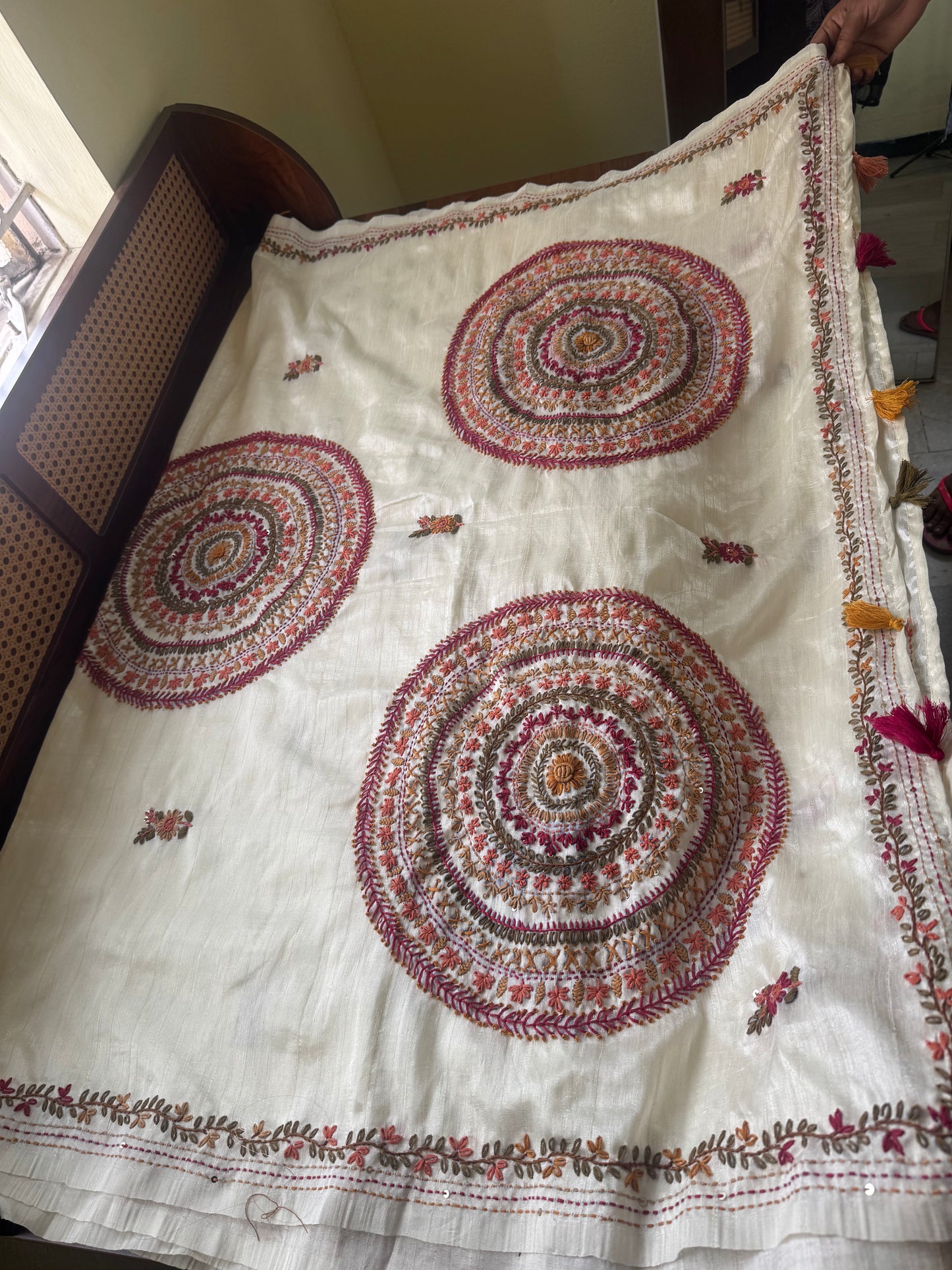 Premium Tussar Blend Saree with Handwork - Cream White