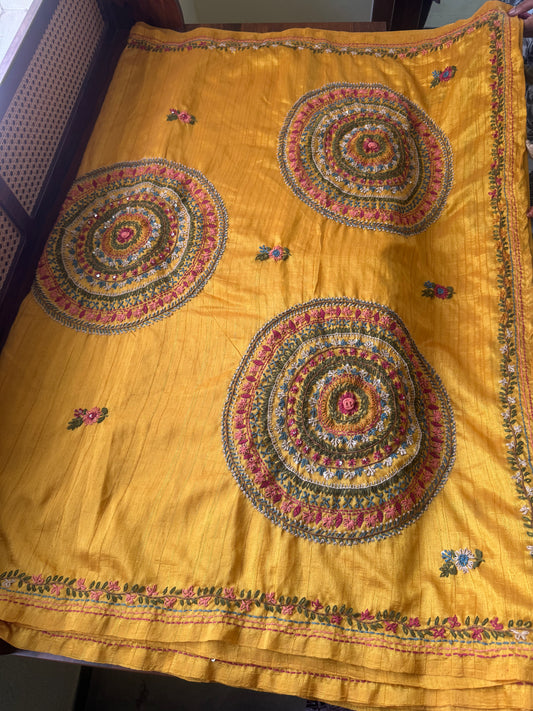 Premium Tussar Blend Saree with Handwork - Yellow