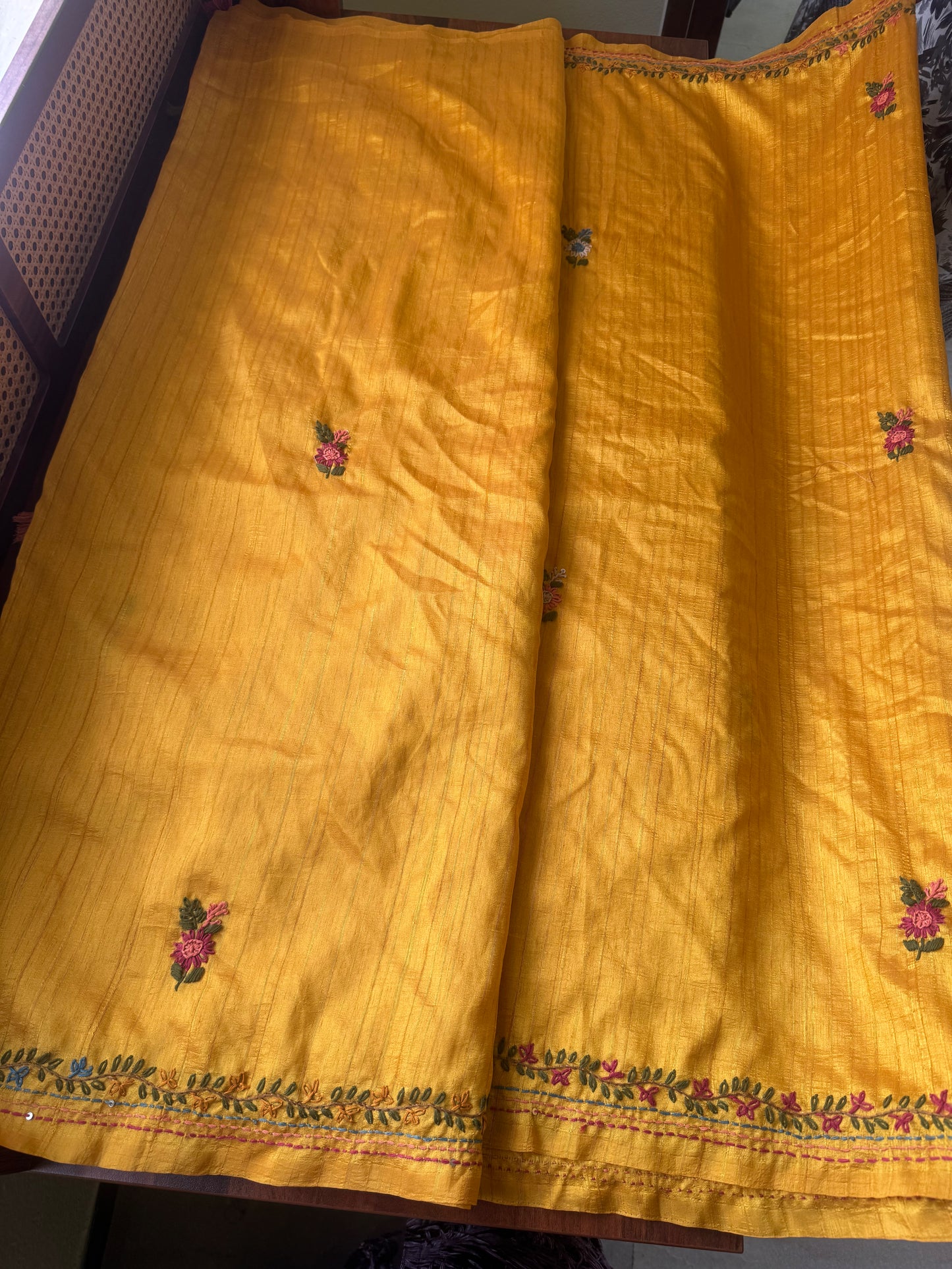 Premium Tussar Blend Saree with Handwork - Yellow
