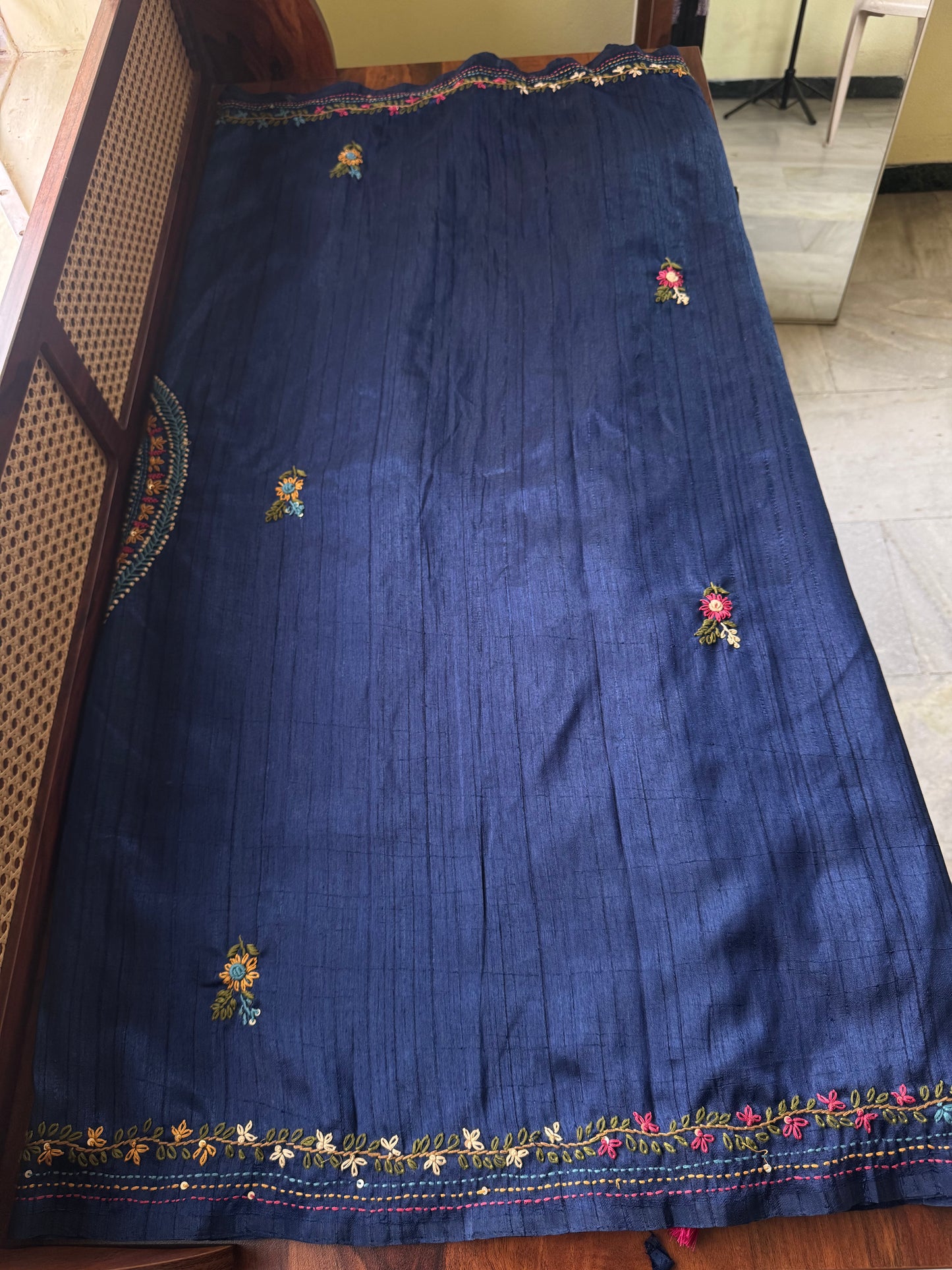 Premium Tussar Blend Saree with Handwork - Blue