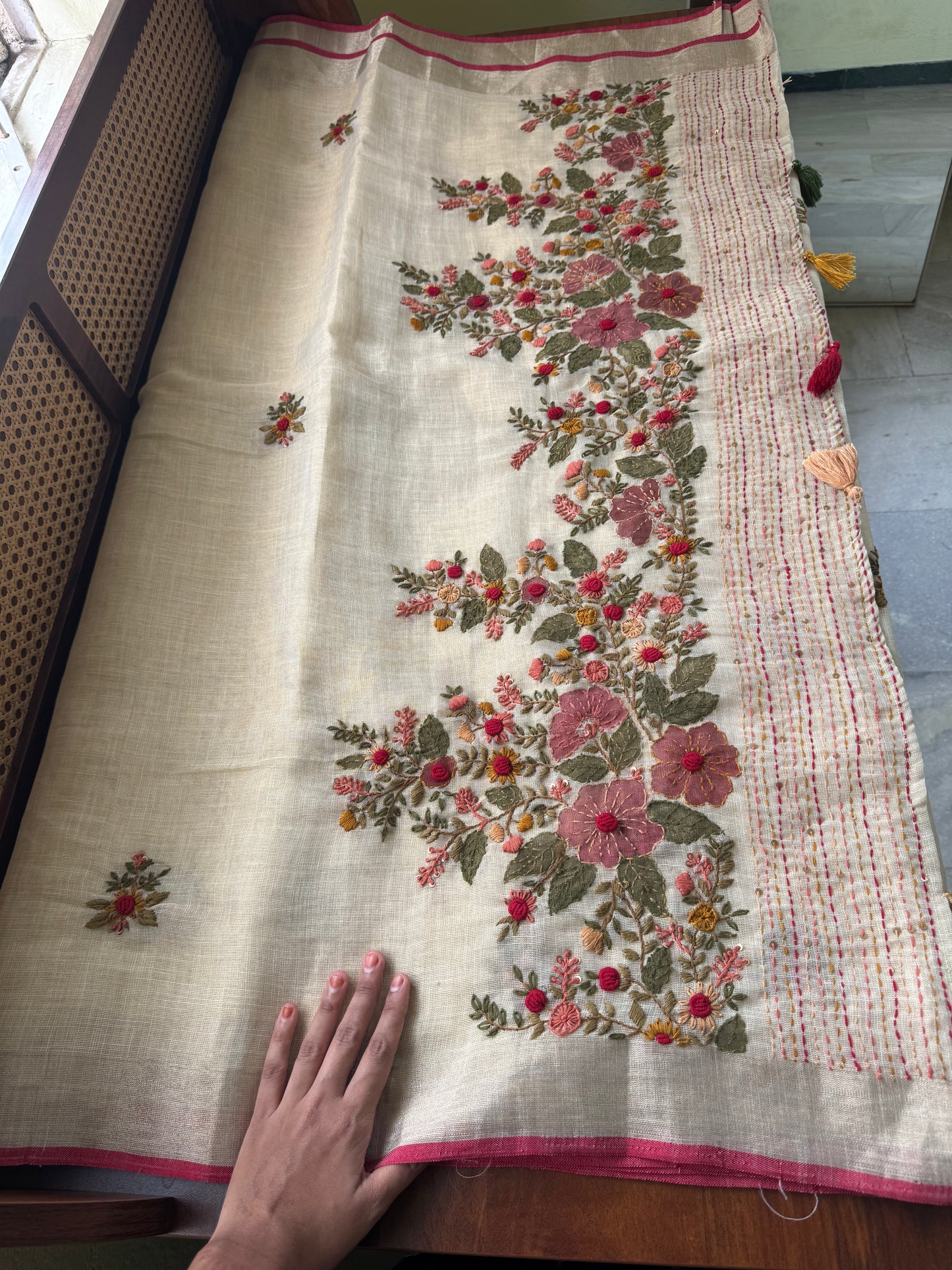 Premium Tissue Linen Sarees - Golden beige