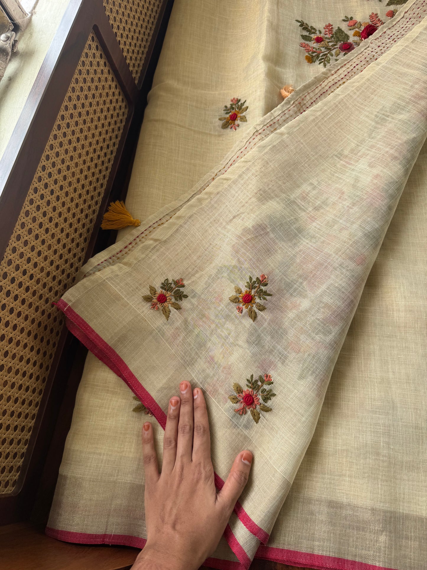 Premium Tissue Linen Sarees - Golden beige