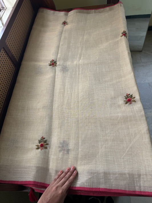 Premium Tissue Linen Sarees - Golden beige