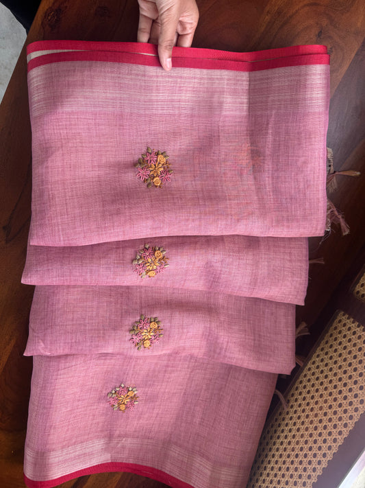 Premium Tissue Linen Sarees - Pink