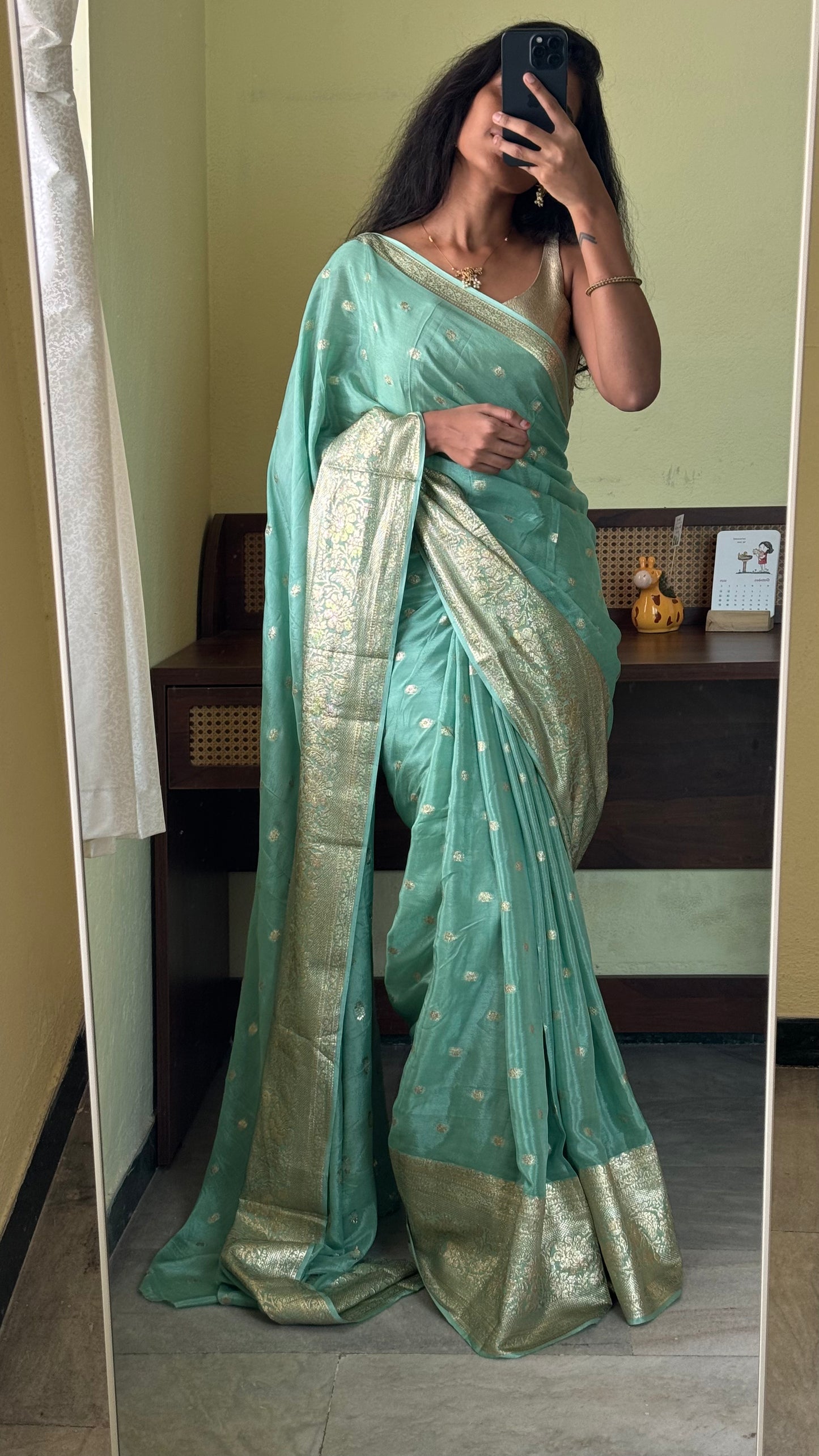 Soft Chinoon Crepe Saree - Mint Green