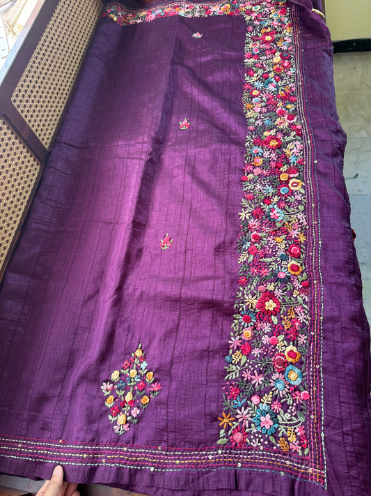 Premium Tussar Blend Saree with Handwork - Purple
