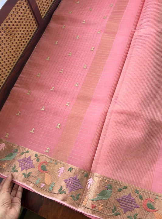 Luxe Kora Organza Saree - Pink