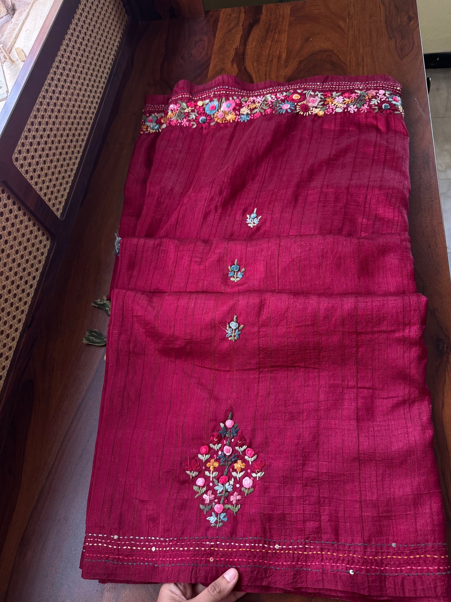 Premium Tussar Blend Saree with Handwork - Maroon