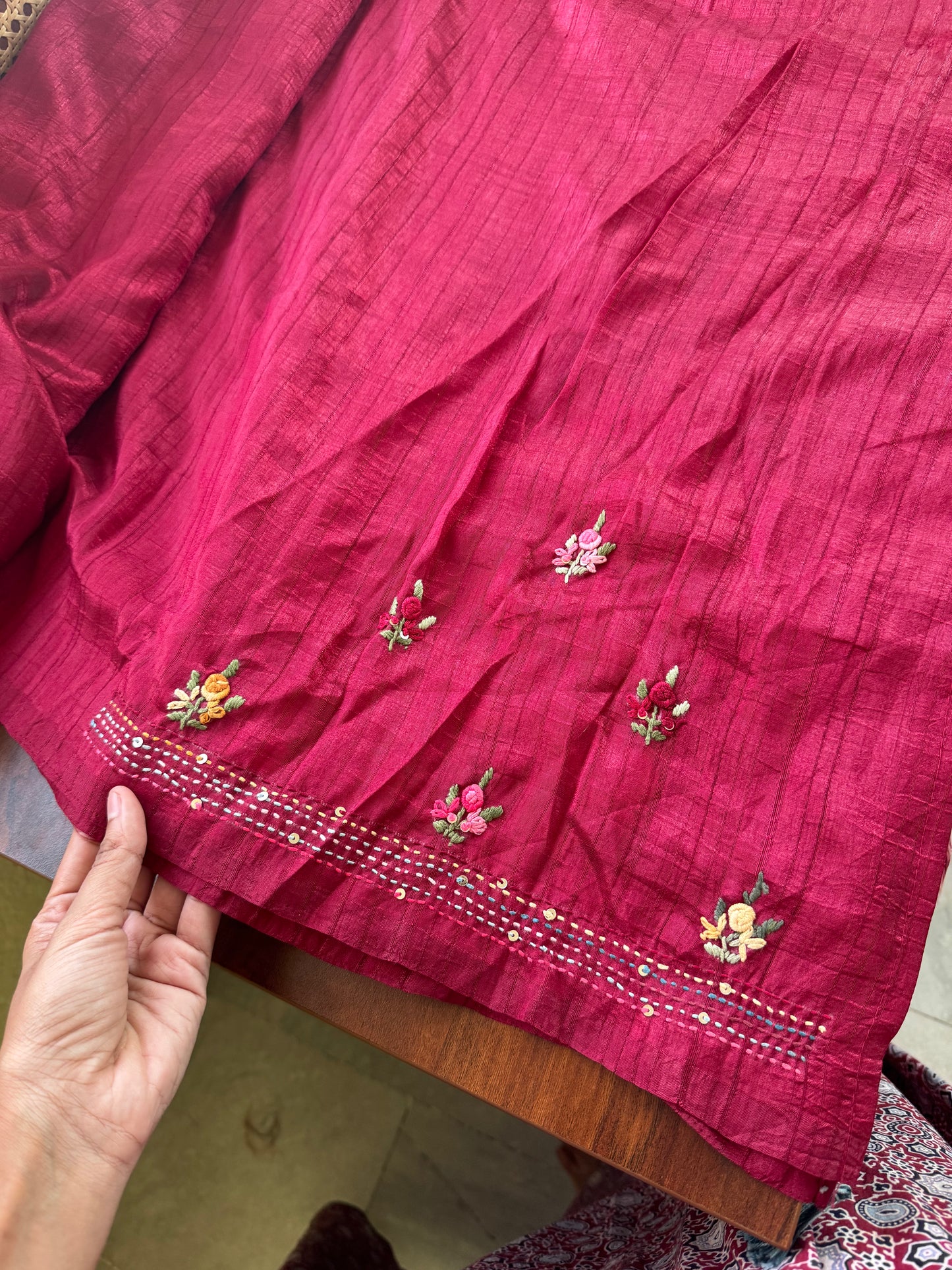Premium Tussar Blend Saree with Handwork - Maroon