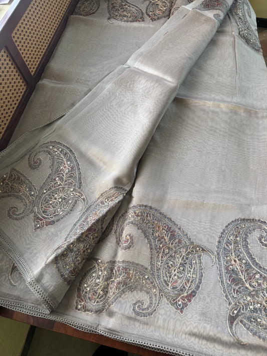 Premium Zari Tissue Saree - Grey