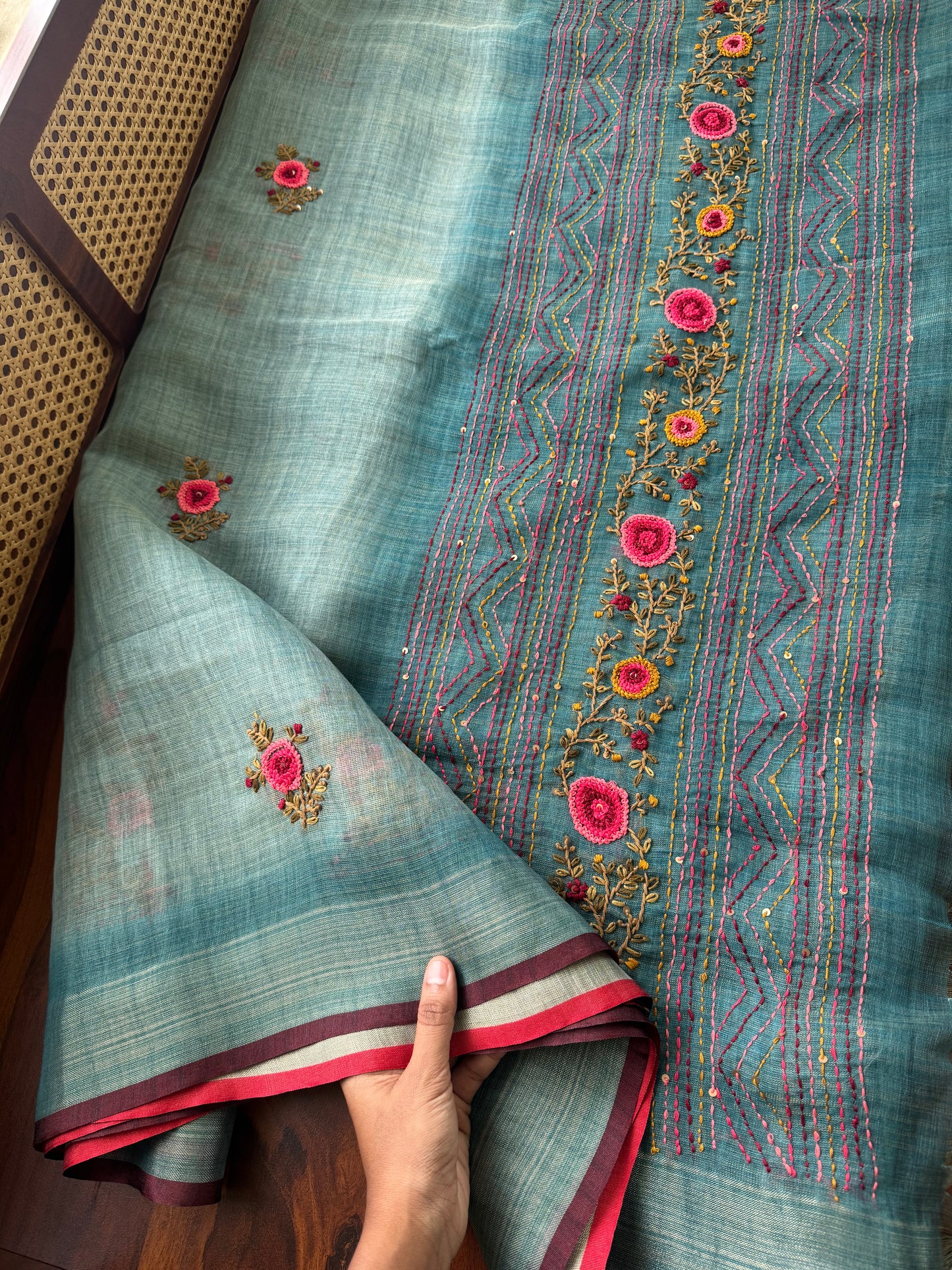 Premium Tissue Linen Sarees with heavy blouse - Blue