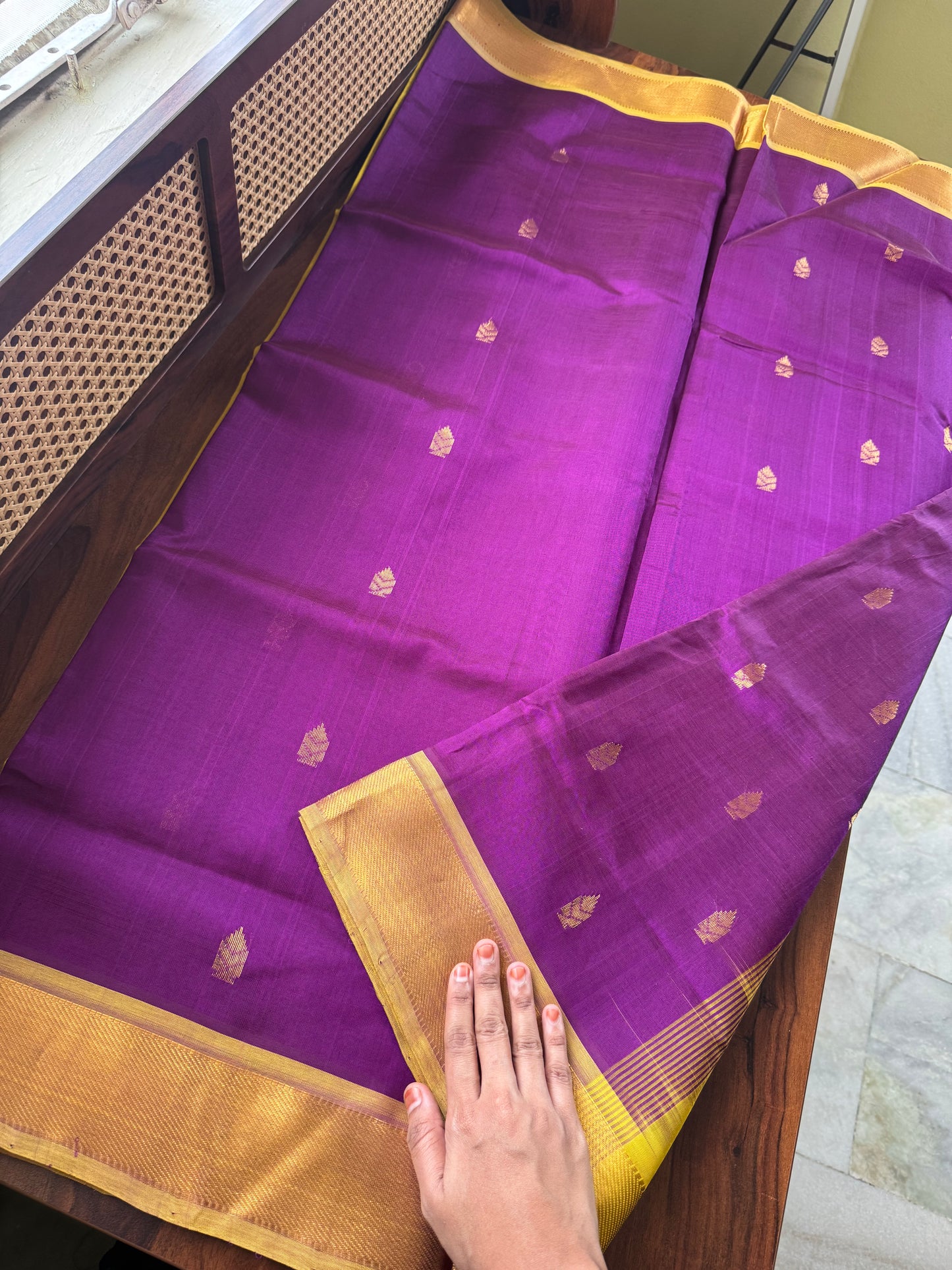Handloom Pure Silk Cotton Saree - Purple & Yellow