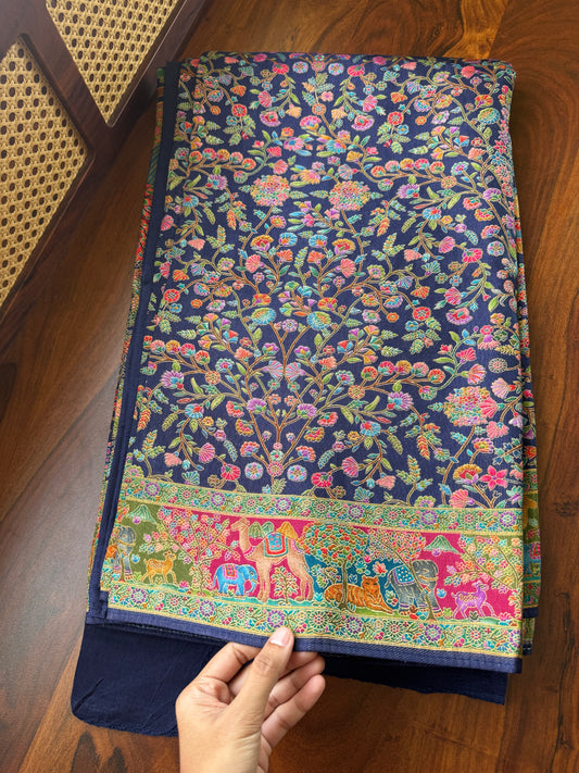 Luxe Pashmina Style Semi Silk Saree - Navy Blue
