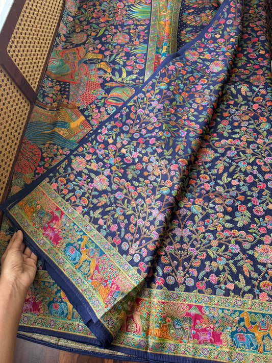 Luxe Pashmina Style Semi Silk Saree - Navy Blue