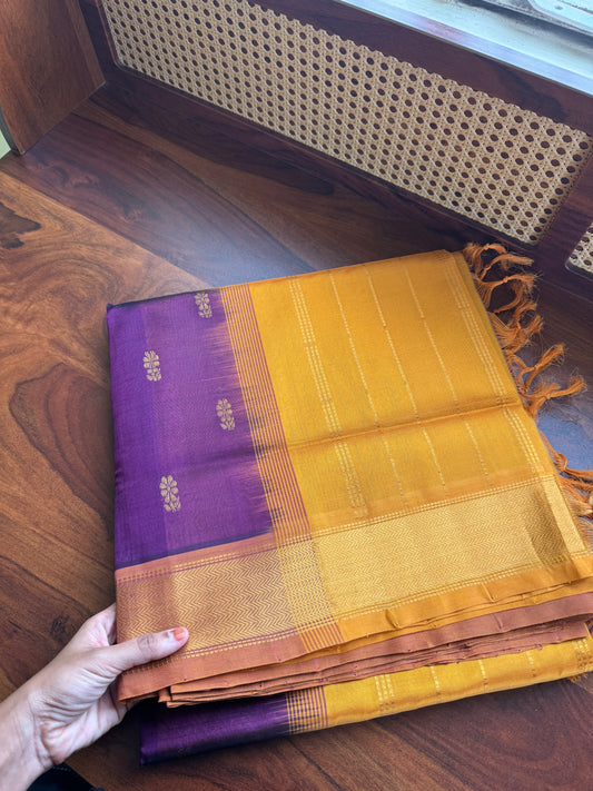 Handloom Pure Silk Cotton Saree - Violet & Yellow