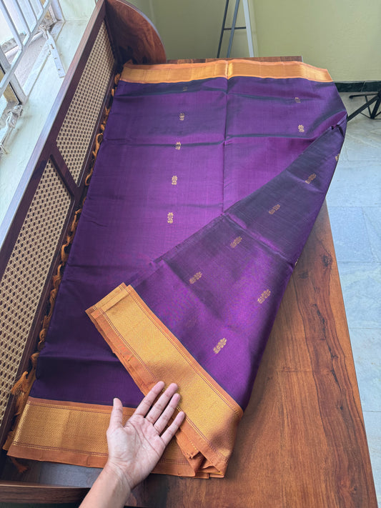 Handloom Pure Silk Cotton Saree - Violet & Yellow