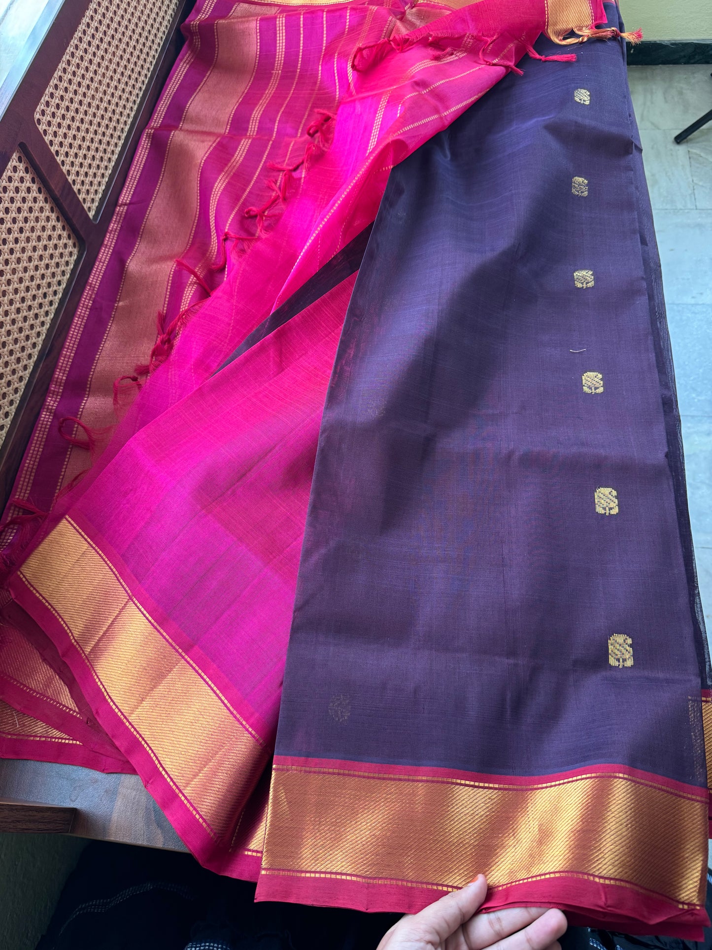 Handloom Pure Silk Cotton Saree - Jamun & Kumkum Pink