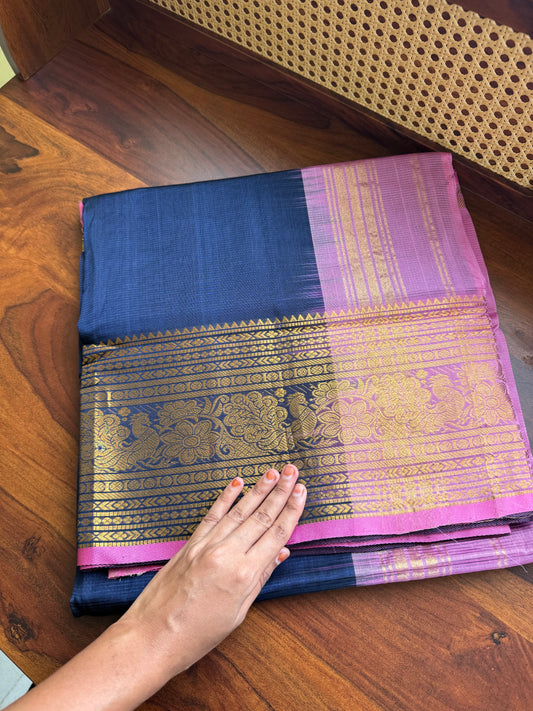 Mangalagiri Handloom Pure Silk Cotton Saree - Blue & Pink