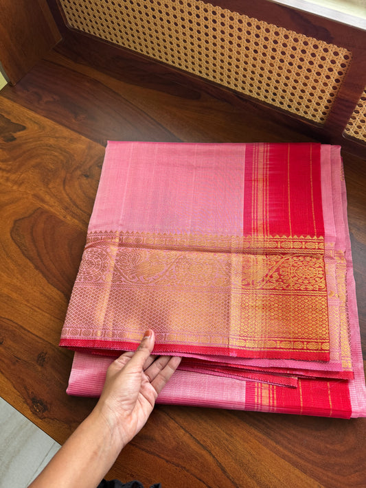 Mangalagiri Handloom Pure Silk Cotton Saree - Pink & Red
